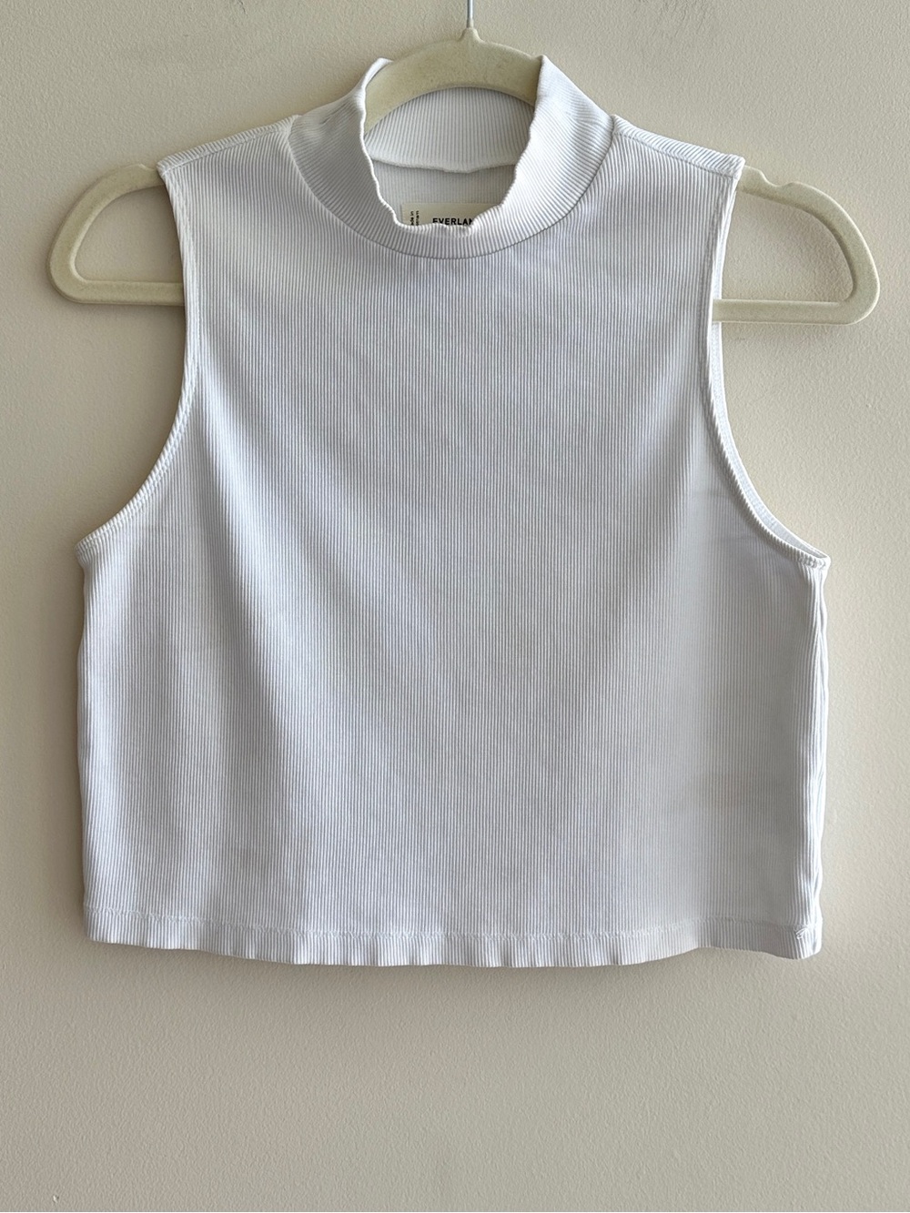 Everlane Ribbed Mockneck Square Tank Top, White, Size Large
